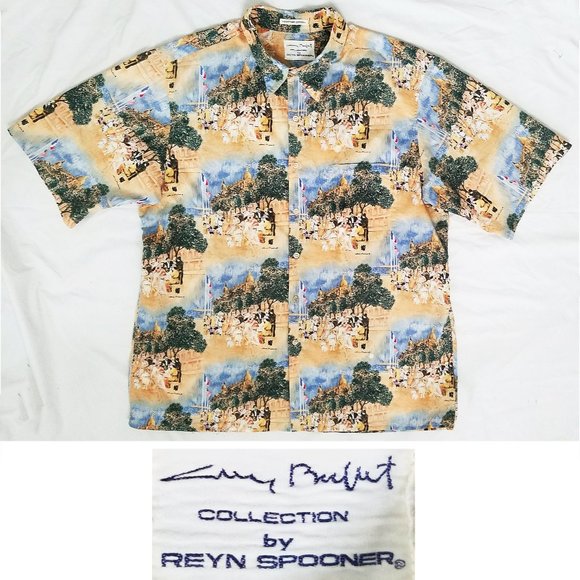 REYN SPOONER GUY BUFFET Collectiion Vintage Mens Button Shirt French Riviera - Picture 1 of 10